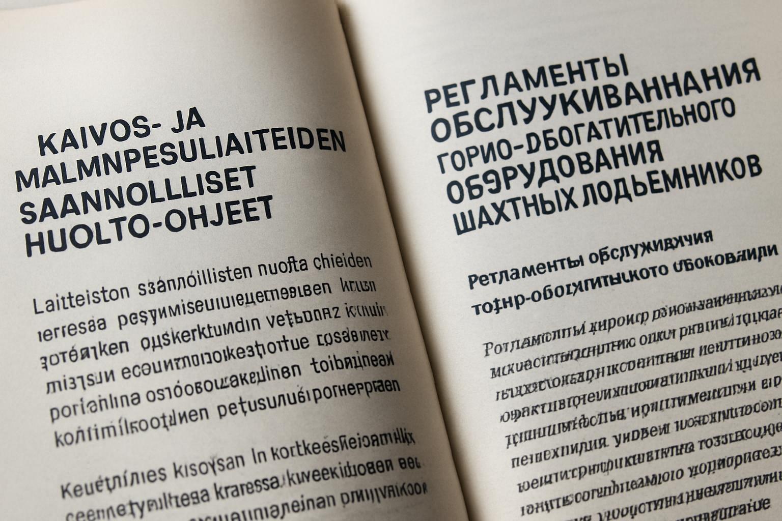 Письменный перевод с финского на русский: регламенты обслуживания горно-обогатительного оборудования и шахтных подъемников. Особенности финского языка в технической документации Письменный перевод с финского на русский: регламенты обслуживания горно-обогатительного оборудования и шахтных подъемников. Особенности финского языка в технической документации