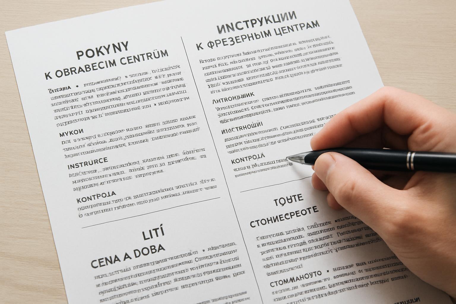 Письменный перевод технической документации с чешского на русский: инструкции к фрезерным центрам и литейному оборудованию. Стоимость и сроки: из чего складывается цена Письменный перевод технической документации с чешского на русский: инструкции к фрезерным центрам и литейному оборудованию. Стоимость и сроки: из чего складывается цена